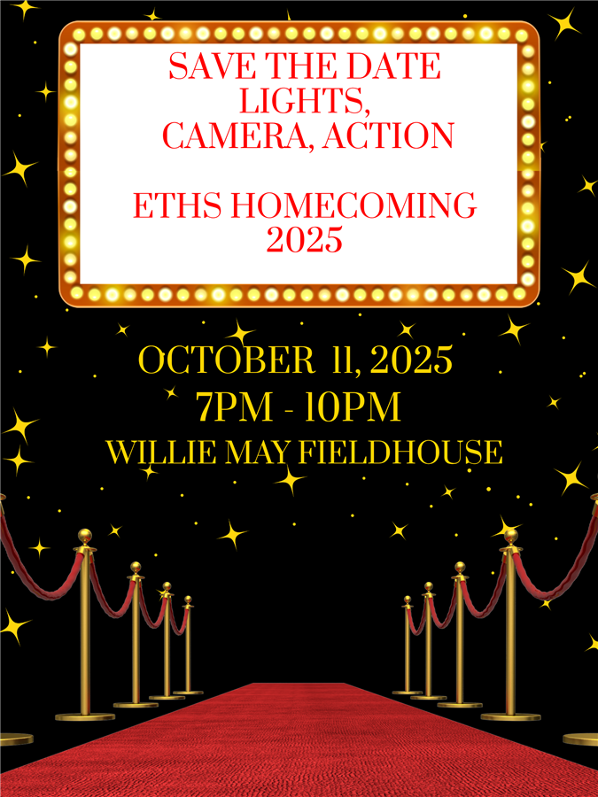 Homecoming graphic. Lights, camera, action!