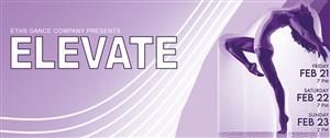 Purple graphic with silhouette of a woman dancing. Title of show in white, dates and times in purple.